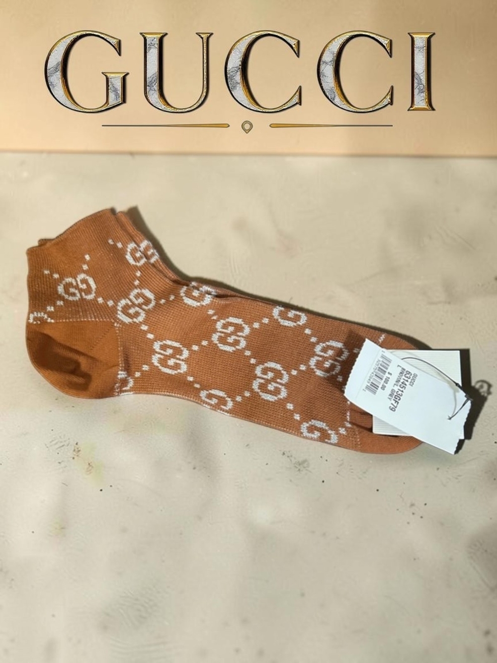 Gucci Tan GG Logo Ankle Socks Sz Large NWT